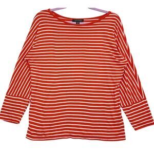 Lauren Ralph Lauren M Orange Striped Top Boatneck Knit Nautical Preppy Coastal‎